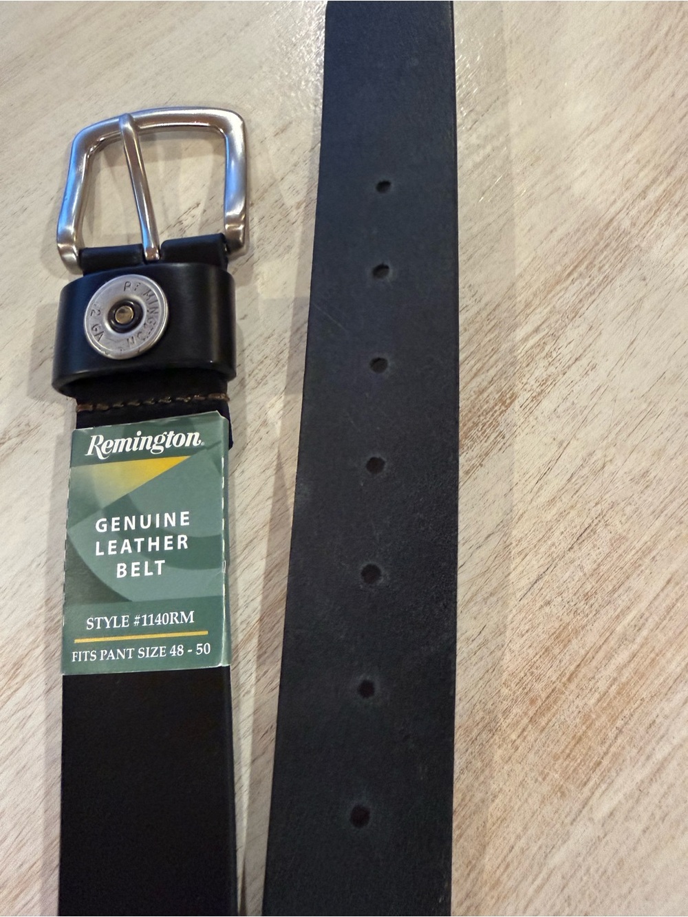 Remington Black Genuine Leather Men's Belt with Silver Buckle Size 48-50